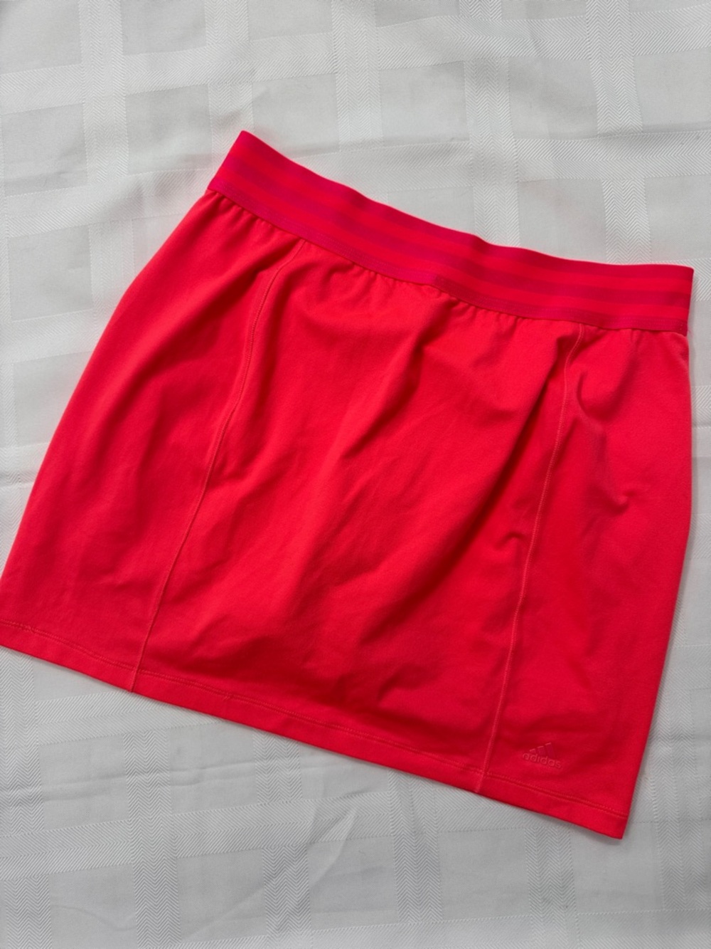 Adidas Bright Coral Mini Skirt with Built In Shorts Striped Waistband
